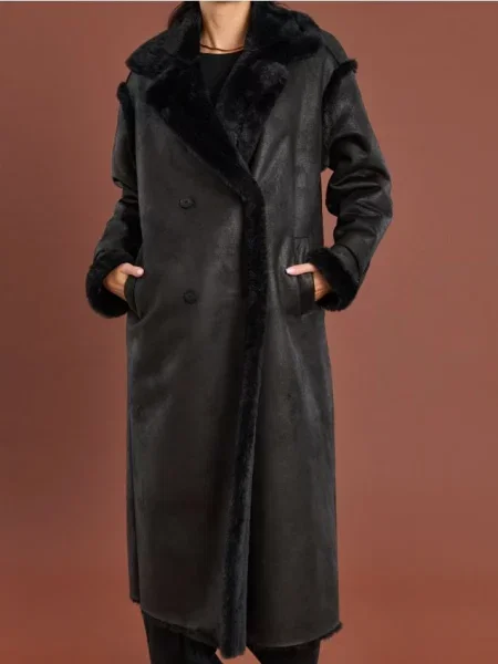 Довге пальто зі штучної шкіри чорний