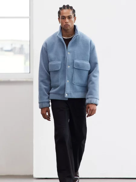 Palton Trendyol cu guler de stand-up albastru