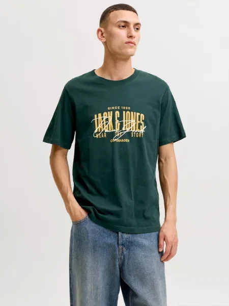 JACK & JONES Tričko JJAERO tmavozelená / červená / čierna biela