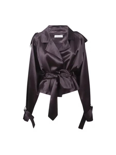 Satynowa krótka bluzka The Frankie Shop brązowa