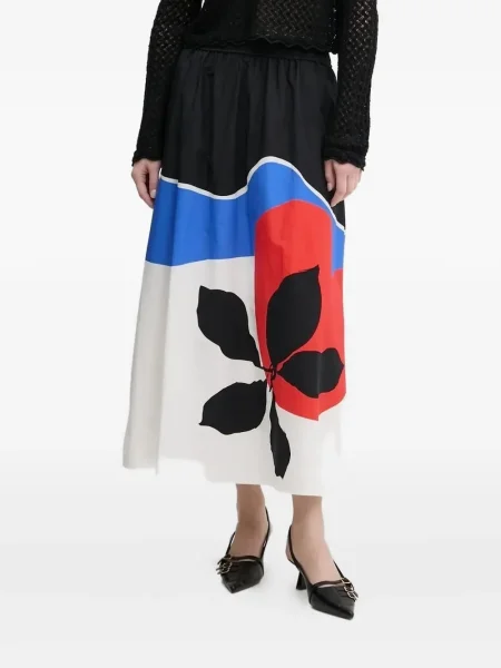 Fustă midi Desigual cu imagine cu imprimeu abstract până la genunchi alb