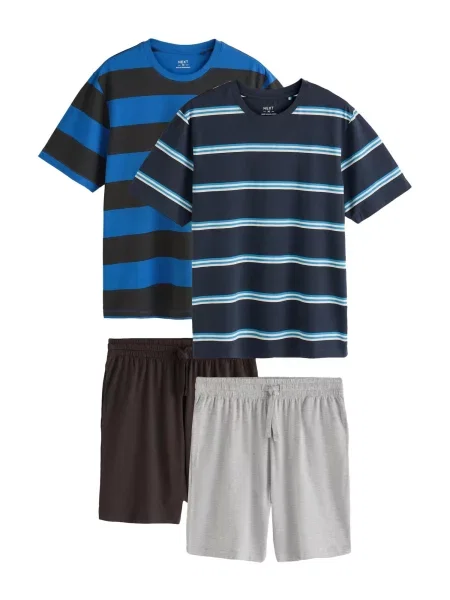 Next Pijama scurtă albastru / gri deschis / negru alb