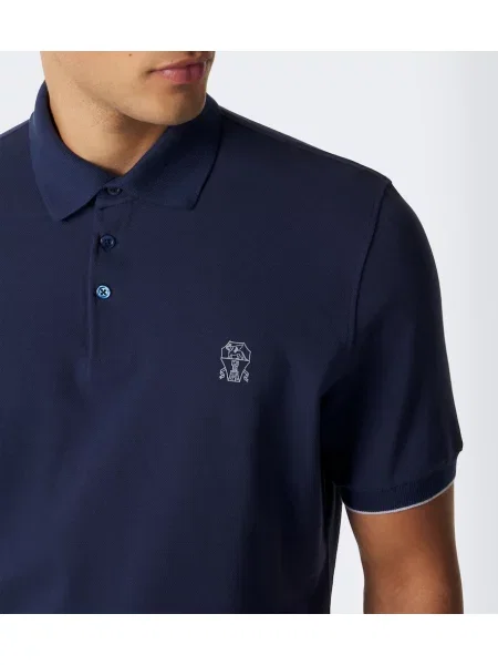 Tricou polo Brunello Cucinelli cu autograf albastru