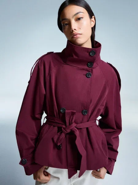 Bershka Krótki Trencz Kobieta S bordowy