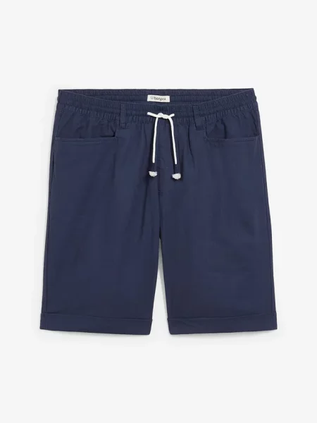 Bermudy z gumką w talii z przewiewnego materiału z lnem regular fit niebieskie