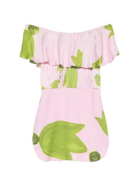 Rochie mini Themis Z cu volane cu umerii deschiși roz