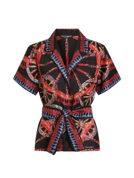 Cămașă Dolce & Gabbana de mătase cu imagine negru