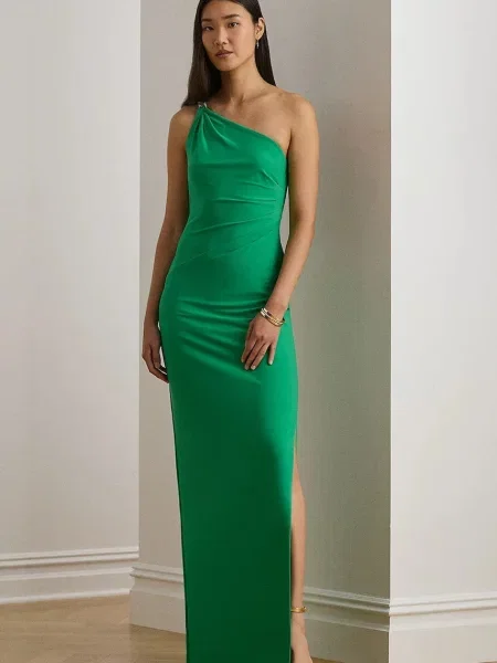 Sukienka wieczorowa o kroju na jedno ramię model ‘BELINA’ Lauren Ralph Lauren zielona