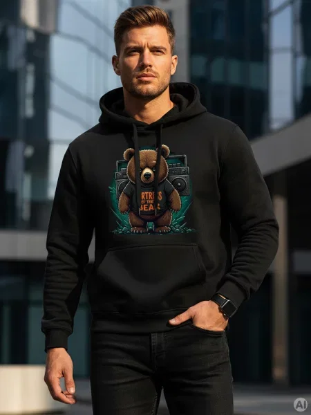 Bluza z kapturem FORTRESS OF THE BEAR Dstreet czarna