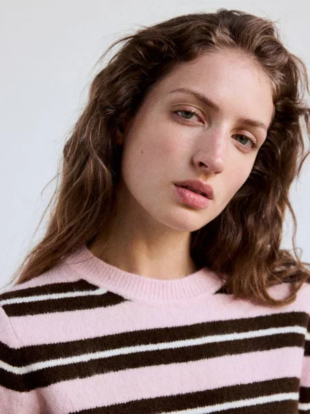 Sweter z dzianiny z okrągłym dekoltem Kobieta XL MANGO jasnoróżowy