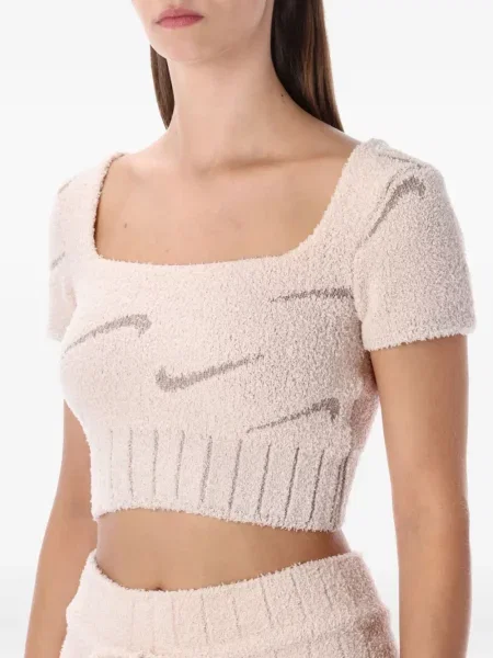 Iš natūralios odos retro stiliaus kelnės Nike apvaliu kaklu ruda