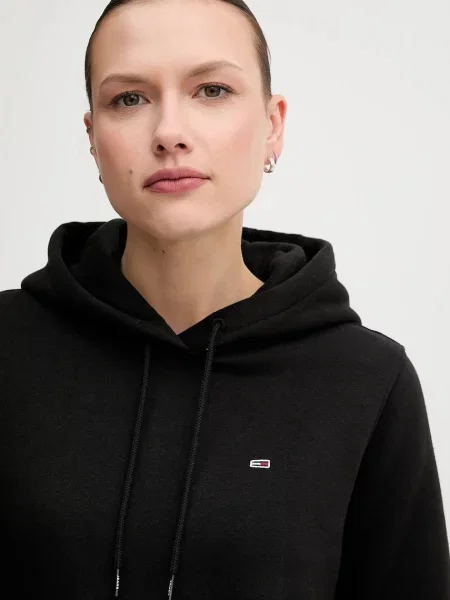 Mikina Tommy Jeans s kapucí hladká černá