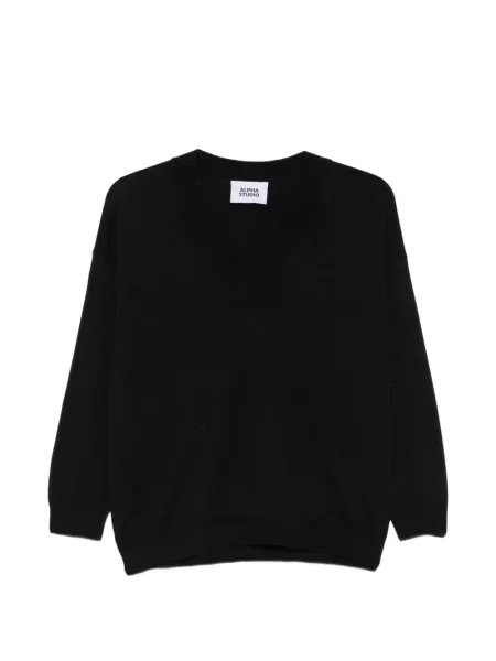 Pulover Alpha Studio tricotate cu decolteu în V negru