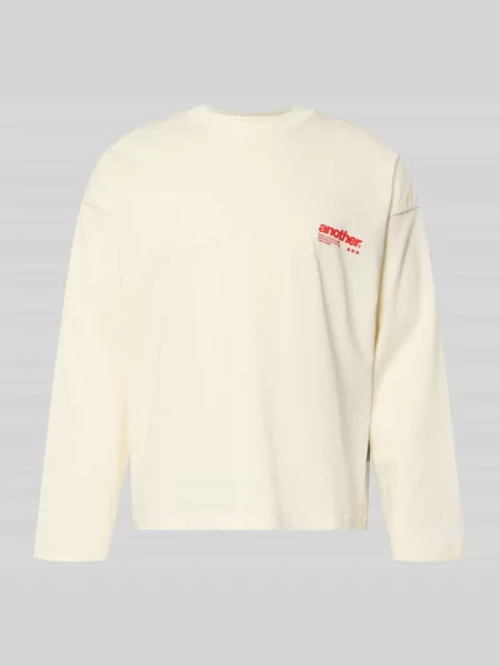 Bluzka z długim rękawem z nadrukiem z logo i okrągłym dekoltem Another Cotton Lab beżowa