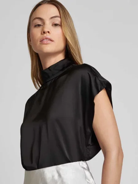 Bluzka o kroju slim fit ze stójką model ‘Caneli’ Hugo czarna