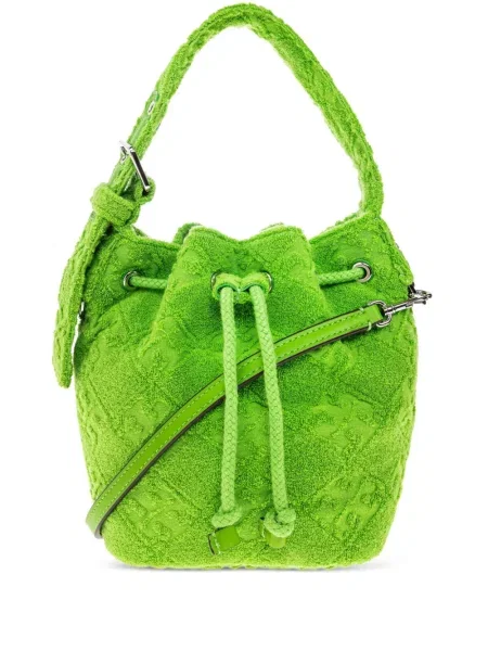 Geantă bucket Tory Burch din material terry verde