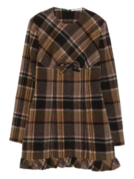 Rochie Acne Studios în carouri cu volane de costum maro