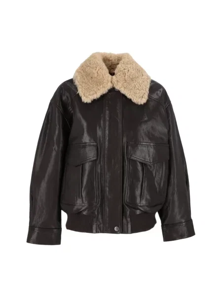 Kurtka skórzana Weekend Max Mara brązowa