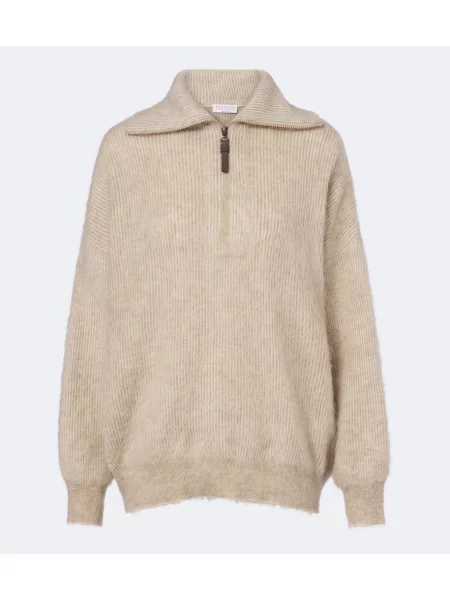 Tricou polo Brunello Cucinelli de lână alb