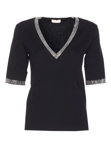Tricou Liu Jo cu decolteu în V de cristal negru