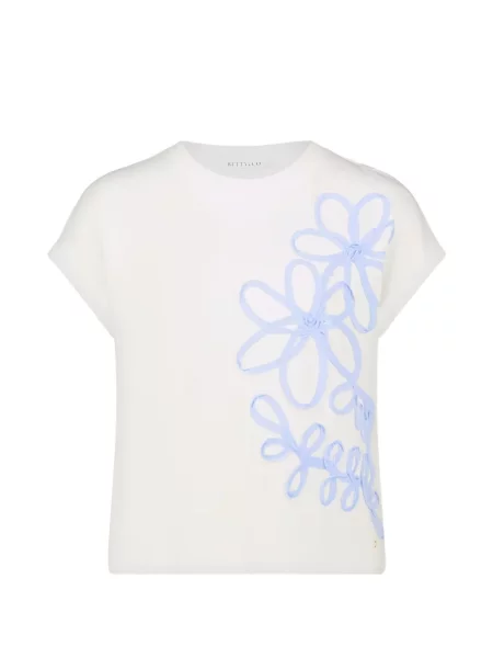 Tricou Betty & Co cu model floral cu aplicații alb
