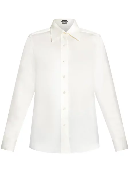Cămașă Tom Ford de mătase lungă alb
