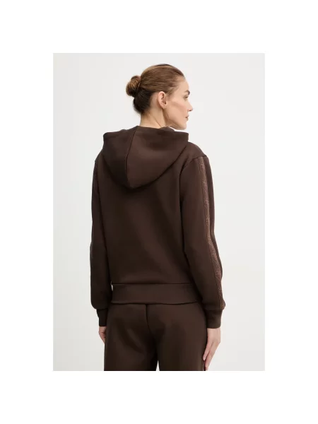 Guess bluza z kapturem z aplikacją brązowy