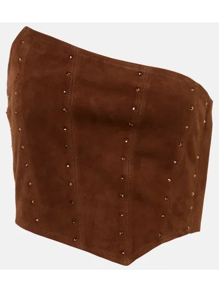 Top Alessandra Rich din piele de căprioară maro