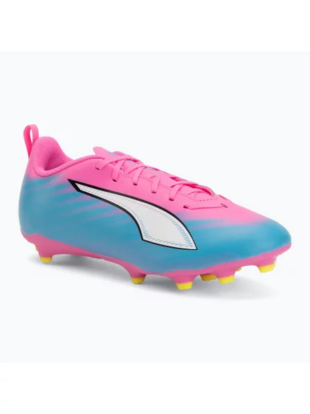 Încălțăminte de fotbal pentru copii PUMA Ultra 6 Play FG/AG Jr poison pink/puma white/sun stream/bright aqua/puma black alb