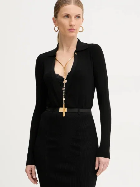 Боди с коприна Elisabetta Franchi черно