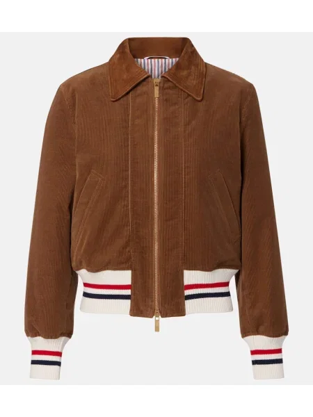 Geacă cu puf Thom Browne de catifea cord maro