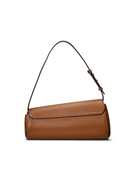 Torebka z naturalnej skóry bydlęcej z aplikacją z logo Lauren Ralph Lauren brązowa