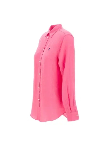 Polo Ralph Lauren Bluzki i koszule Kobieta L Len Logo Embroidered Curved Hem Shirt różowy