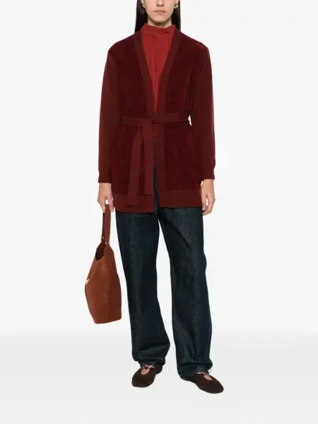 Cu centură cardigan Max Mara din piele de căprioară roșu