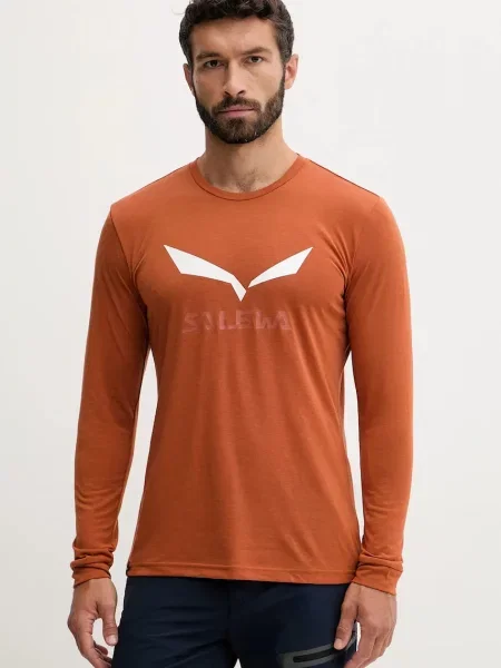Salewa Športové tričko s dlhým rukávom Salewa Solidlogo hnedá