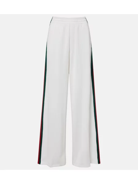 Pantaloni sport Gucci cu dungi din jerseu alb