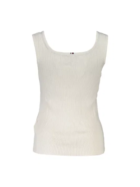 Lniany top Tommy Hilfiger na szerokie ramiączka biały