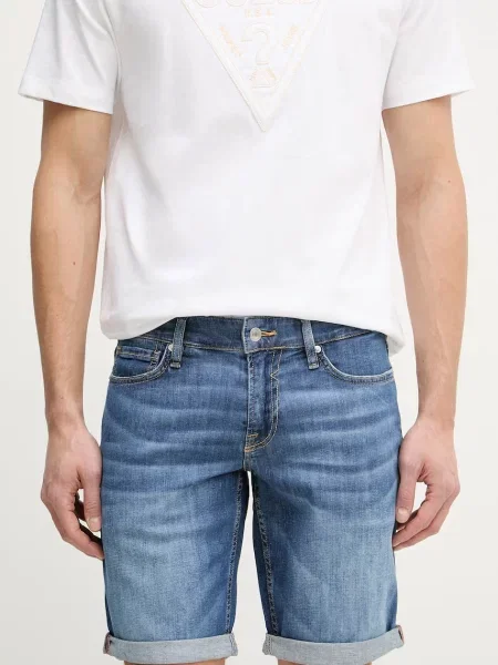 Guess kratke hlače muške s dodatkom lana SONNY plava