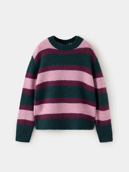 Sweter dzianinowy w paski ciemnozielony Dzieci lata MANGO KIDS