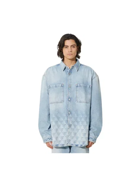 Marcelo Burlon kurtka jeansowa Laser Cross Dnm Overshirt przejściowa oversize niebieski