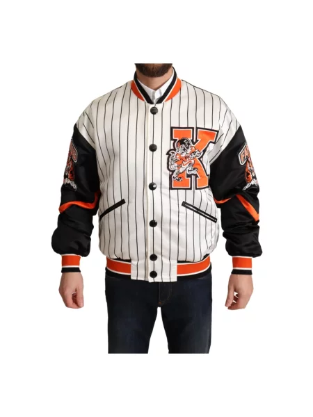 Lniany kurtka bomber Dolce And Gabbana z logo biały