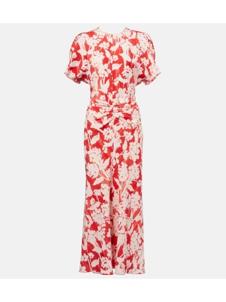 Sukienka midi Victoria Beckham w kwiatki do kolan garniturowa czerwona