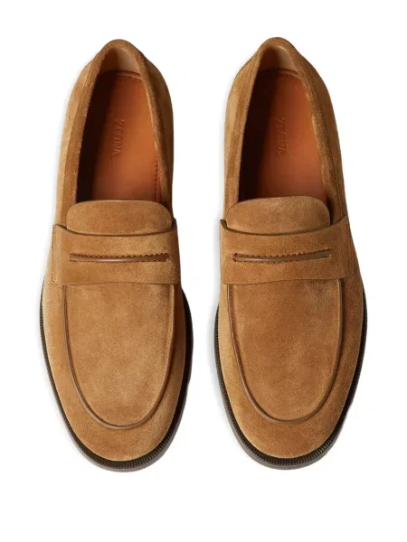 Pantofi loafer Zegna din piele de căprioară maro