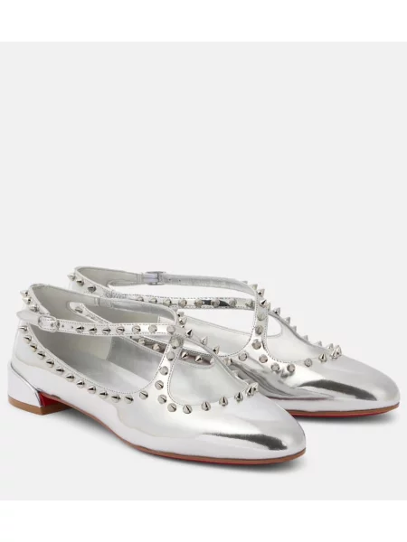 Balerini Christian Louboutin din piele argintiu