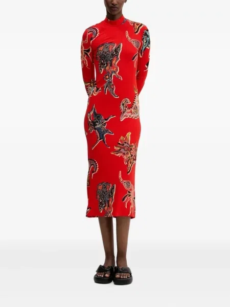 Rochie midi Desigual până la genunchi de costum roșu