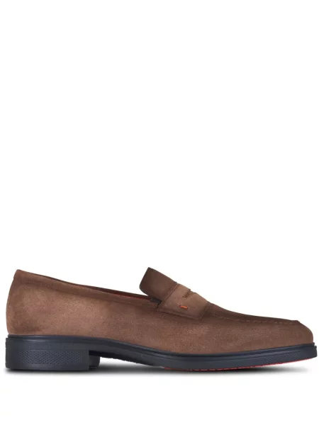 Pantofi loafer Santoni din piele de căprioară maro