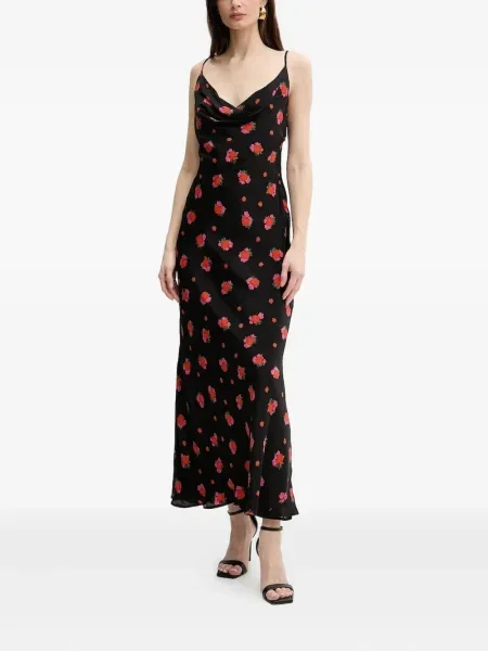 Rochie midi Bardot cu model floral cu imagine până la genunchi negru