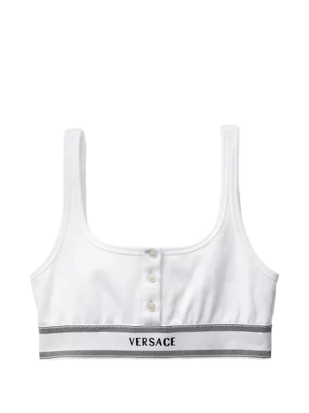 Sutien bralette Versace din jerseu cu nervuri alb