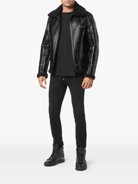 Geacă Philipp Plein din piele de oaie negru