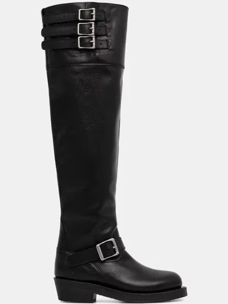 Polo Ralph Lauren kozaki skórzane Biker Boot na płaskim czarny